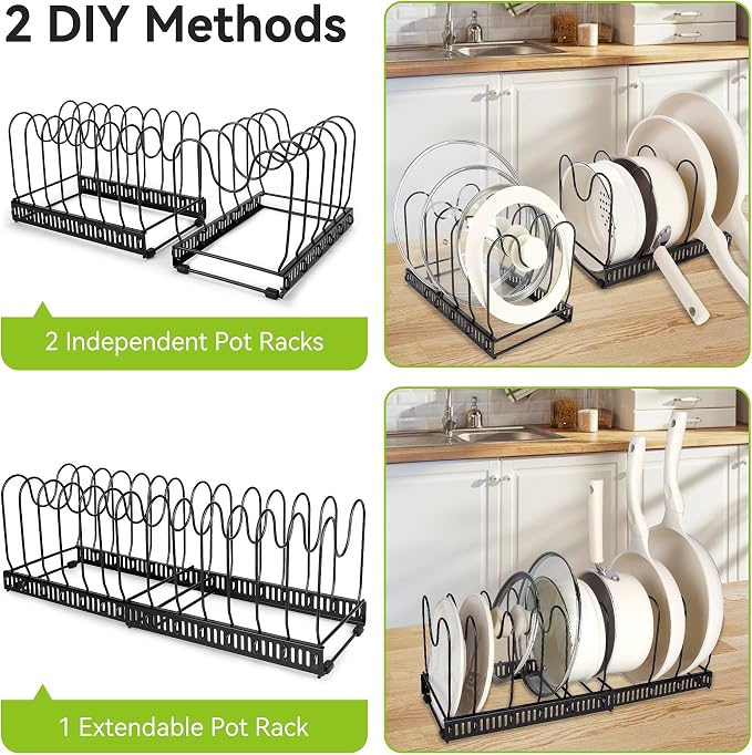 Fyvva Pots and Pans Organizer under Cabinet Expandable 14 Dividers Black | Pot Lid Organizer, Adjustable Dividers, Tool Free Install, Non Slip & Rustproof, Secure Dividers, 11.8"-22.8", Under Sink
