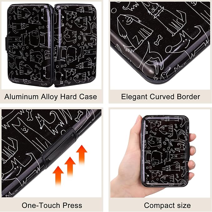 ELFISH Mini RFID Aluminum Wallet Credit Cards Holder Business Card Case Metal ID Case for Men Women (Animal)