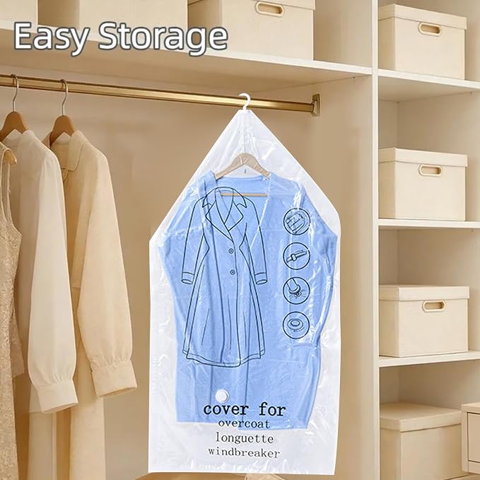 Clothing Vacuum Storage Bags, 3 Pack Hanging Vacuum Storage Bags for Coats Clear Space-Saving Closet organizers Compression Bulky Garments, 53x28 inch..