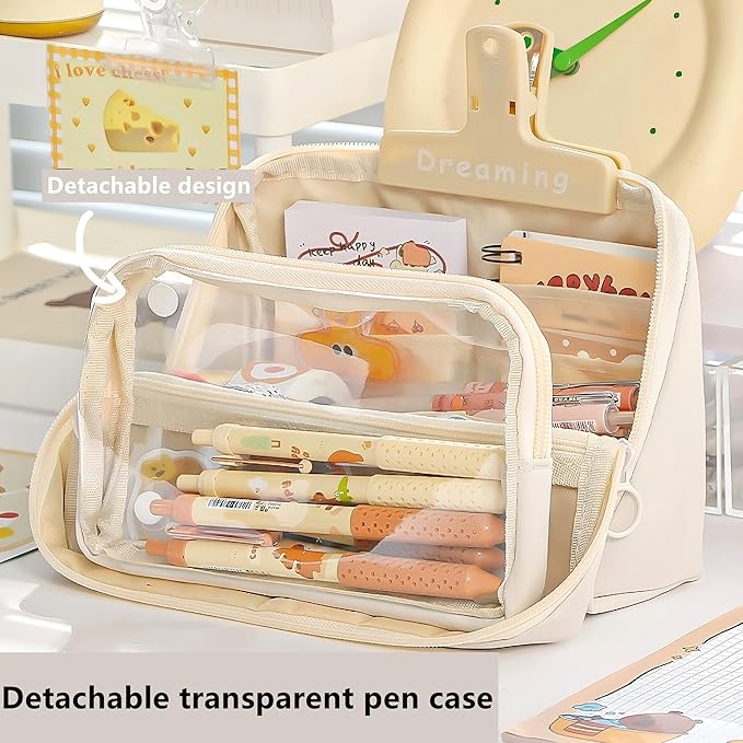 Large Pencil Pouch Big Pencil Case Big Capacity Aesthetic Pen Cosmetic Bag Pen Stationery Organizer Simple, College Office Home Travel Storage Bag (Pink)