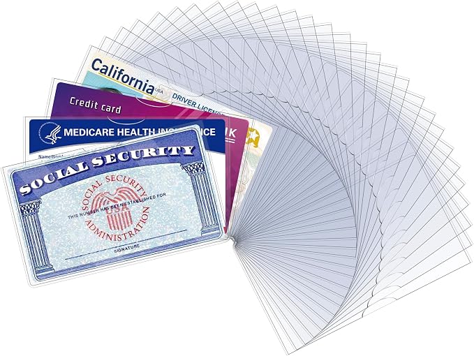 LIEMAND 32 Pack Social Security Card Protector Sleeves, Ultra Clear & Durable 31Mil Waterproof SSN/New Medicare/Credit Card Holder, Soft ID/Debit/Credit/Business Card Holder