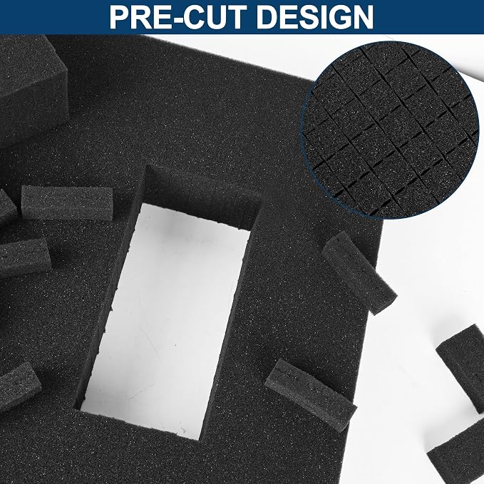 4 Pcs Pick and Pluck Foam Sheets 16" L x 12" W x 2" T Polyurethane Pick Apart Foam Inserts Pads with Bottom Use for Camera, Interlocking Case, Tool Box, Board Box, Storage Drawer, Black