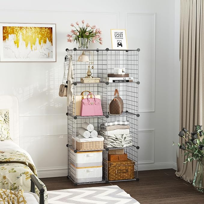 C&AHOME Wire Cube Storage, 8 - Cube Organizer Metal C Grids, Modular Shelves Units, Closet Organizer, Ideal for Home, Office, Living Room, 24.8" L x 12.4" W x 48.4" H, Silver Gray UWCS3008G