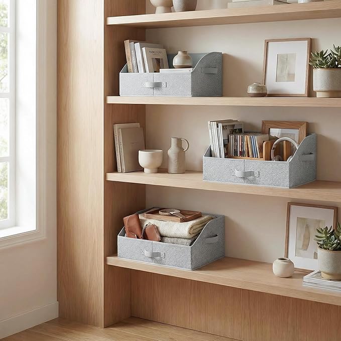 GRANNY SAYS Purse Organizer for Closet, Trapezoid Storage Bins, Closet Organizers and Storage, Decorative Storage Baskets for Shelves, Clothes, Toys, Towels, Ash Gray, 3-Pack