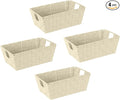 Simplify Small Shelf Woven Strap Tote | Decorative Storage Basket | Built in Handles | Organization | Closet | Bedroom | Bathroom | Nursery | Accessories | Toys | Gifts | 4 Pack | Ivory