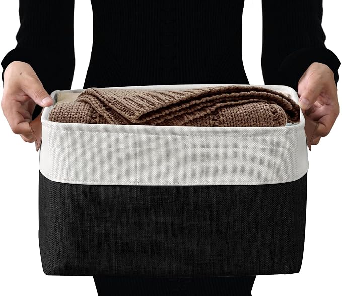 DECOMOMO Storage Bins, Large Fabric Storage Baskets for Shelves, Decorative Linen Closet Organizer, 15 x 11 x 9.5 inches (Black & White, 4 Pack)