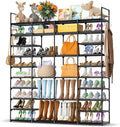 Kottwca 4 Row 10 Tier Large Shoe Rack Organizer for Closet Entryway, 72-80 Pair Shoe Boot Storage Rack, Metal Shoe Shelf Big Vertical Stackable Shoe Stand for Bedroom Corner
