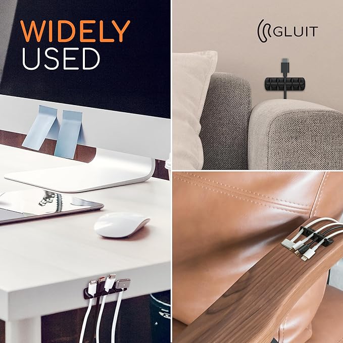 GLUIT Cord Organizer for Desk Cable Holder for Nightstand Charger Organizer Adhesive Desktop Versatile Wire Multislot Clips and Table Management Accessories Office Spaces New Black 5 Pack, 15 Slots
