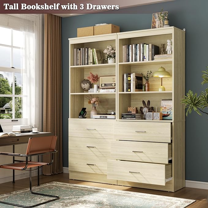 Aheaplus 47.2" Closet Drawers System, 3.94FT Wood Closet Organizer System with 3 Drawers, Modular Small Walk-in Closets Storage Unit, Set of 2, White Oak (47.2" L x 13.8" W x 71" H)