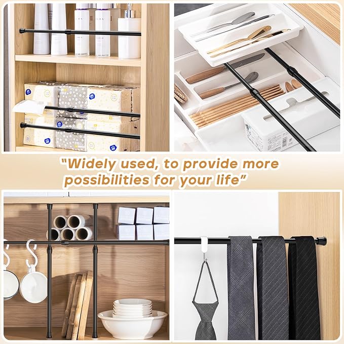Spring Tension Curtain Rods 12–19 Inch Black 2 Pack | No-drill & tool-free setup. Fits windows, kitchens, doorways. Rust-resistant, great for light curtains.