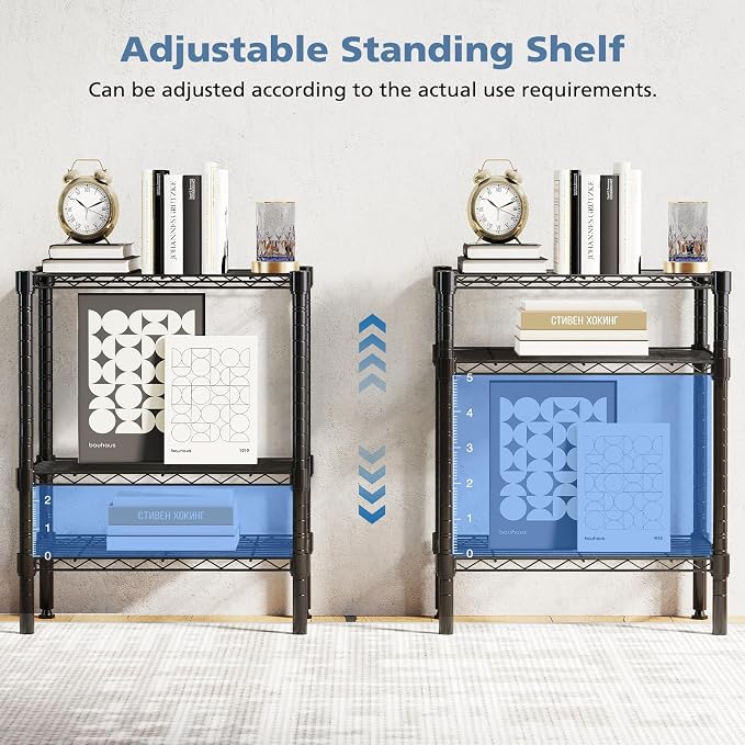 DUMOS 3-Tier Metal Storage Shelves, 23" W Wire Adjustable Standing Storage Rack Shelf, Heavy Duty Steel Shelving Unit Organizers for Kitchen Bathroom Pantry Garage, 23.1" Wx13.4 Dx30 H