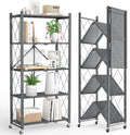 5-Tier Folding Metal Storage Rack - 63" Heavy-Duty Steel Frame with Wheels, No Assembly Utility Organizer, Rolling Shelving Unit for Kitchen, Garage, Pantry, Bedroom (Gray, 5 Tier)