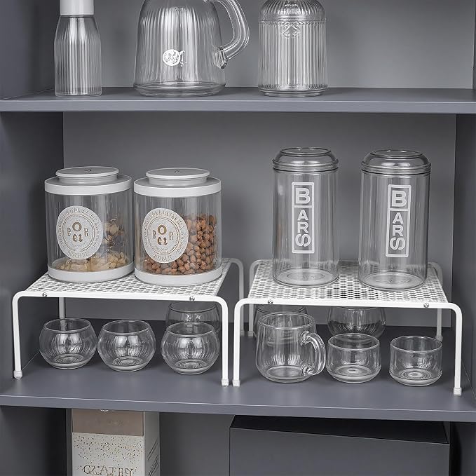 Kitchen Cupboard Organiser-2 Pack Metal Wire Storage Shelf Insert Rack for Kitchen Countertop, Pantry, Cabinet, Fridge