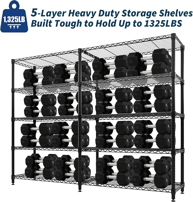 GarveeHome 70" H Storage Shelves 5-Tier L-Shaped Shelving Unit, 1325 LBS Metal Shelves Heavy Duty Shelving Storage Rack Corner Shelf with Adjustable Shelf, for Kitchen Pantry Bedroom