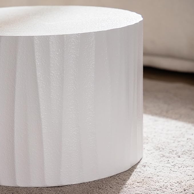 Nesting Coffee Table Set of 2, Modern Round Wooden Drum Side End Coffee Tables for Living Room, Bedroom, White-03