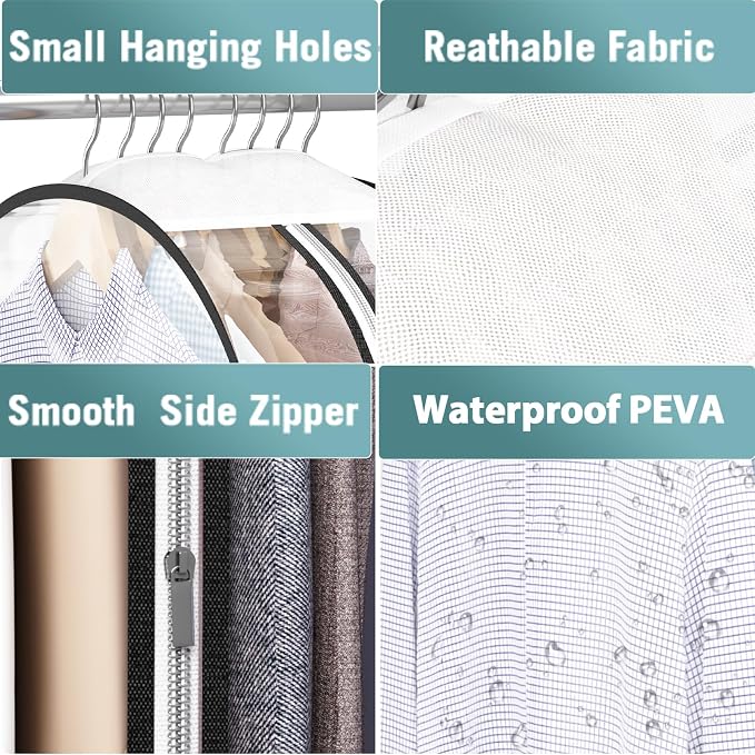 Liuoud Clear Garment Bag for Hanging Clothes 10” Gusseted, 32” Suit Bags for Open Closet Storage Plastic Clothes Cover for Coat, Dress, Shirts, Fur, Jacket, Wardrobe Protectors, 4 Pack