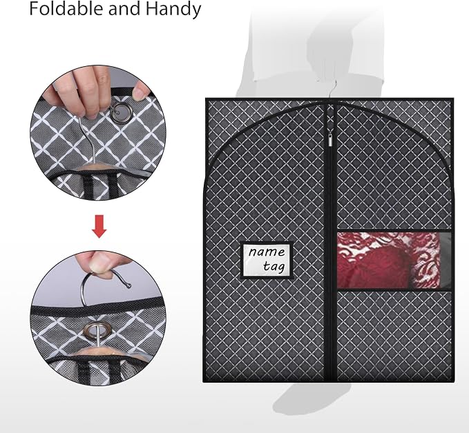 Univivi 60 Inch Lightweight Garment Bag for Hanging Clothes, 10 Pack, Black | Breathable Dress Bag, Dustproof Hanging Garment Bag, Clear Window and ID Card Holder for Coats, Dresses