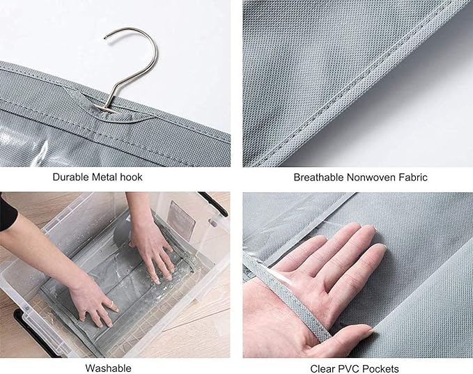 HAN SHENG 8 Pockets Clear Handbag & Purse Organizer Hanging Bag Storage - Space Saving Hanging Shelf for Closet, Wardrobe, Over Door (1 Pack, Grey)