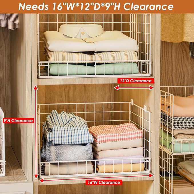 Yociyoga Closet Organizers and Storage Basket- 3-Tier Stackable Storage Bins, Foldable Closet Shelf Organizer Basket, Stackable Clothes Organizers Shelves for Home Organizer System(Patent 30022416)