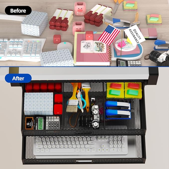 Under Desk Drawer Organizer No Drilling 2 Slide Out Drawer Under Table Storage Drawer Clamp On Under Desk Management Drawer Organizer Suitable for Home and Office