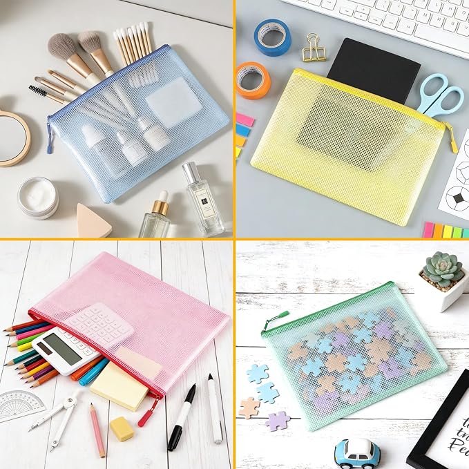 YOPCDJ 24pcs Mesh Zipper Pouch Bags A4 Zipper Bags for Classroom Organization, Waterproof Document Zipper Pouches for Cosmetics, Travel Storage File Bags for Office Supplie