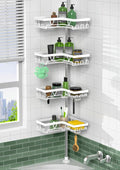 KEGII Corner Shower Caddy Tension Pole - 4-Tier Rustproof Bathroom Organizer, Floor to Ceiling Shower Caddy 25-114.2 inch, No Drilling Shower Storage Rack for Shampoo, Towels (Matte White) | Rustproof