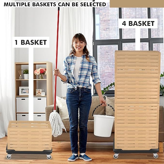 Moving Dolly with Collapsible Storage Bins, 25x18 Inches Furniture Movers Dollys, 330 Lbs Capacity Heavy Duty Platform Dolly 4 Wheels Rectangle Multifunctional Mover Carrier