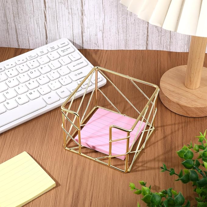 Sticky Note Holder, Multifunctional Sticky Notes Holder 3.9x3.9 Inches Desktop Organizer, Gold Desk Accessories, Metal Gold Office Supplies for Home Office Decor