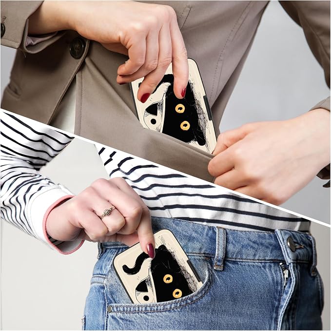 Credit Card Holder, Mini Aluminum Card Wallet RFID Blocking Slim Metal Hard Card Case for Women Men, Cat Lying Down