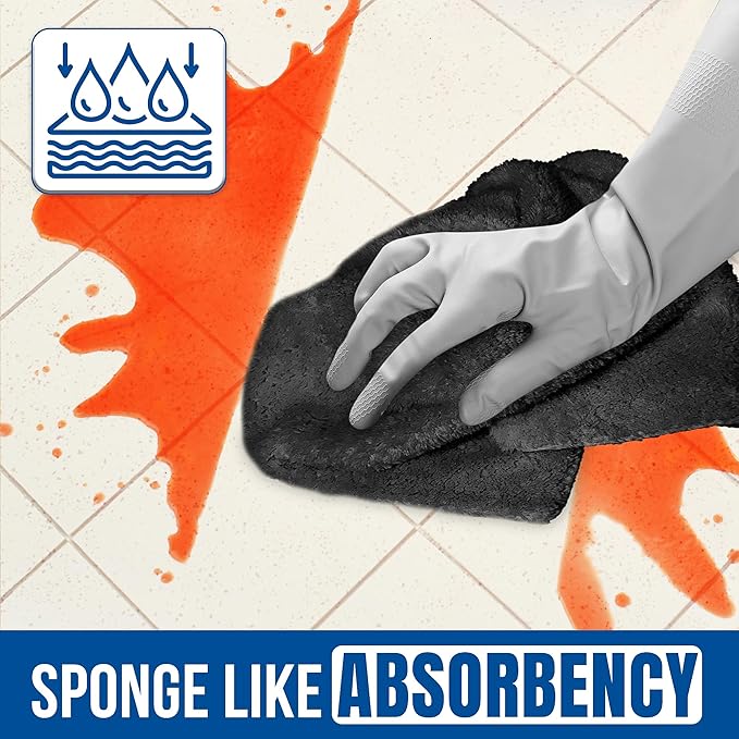Towelogy® Super Absorbent Microfibre Cloth | Absorbs Over 10 Times its Weight in Water | Sponge-Like Absorbency | Multipurpose Scratch-Free Cleaning Cloth for Household Use (Black)
