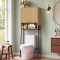 25" W Over The Toilet Storage Cabinet with Fluted Door,Bathroom Organizers and Storage with Adjustable Shelves, Modern Over Toilet Organizer for Bathroom,Restroom,Laundry,Oak