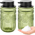 Glass Foaming Hand Soap Dispenser, Kitchen Foaming Dish Soap Dispenser | 13.8 oz Refillable Foam Soap Dispenser with Black Pump for Home Decor Set of 2