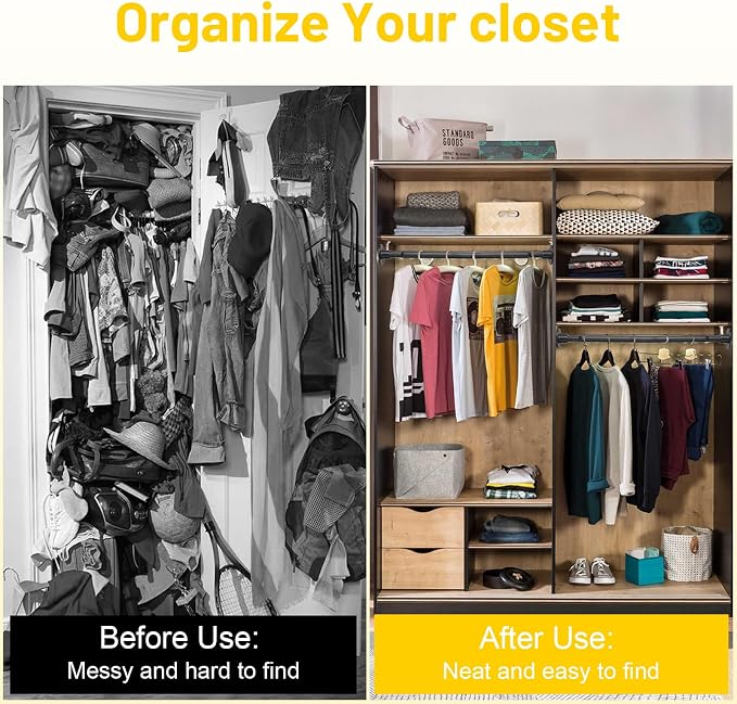 Closet Rod, 30 to 92 inch Adjustable Closet Rods for Hanging Clothes, Heavy Duty Closet Hanging Rod, Black Closet Hanger Poles, Metal Closet Hanging Bar for Wardrobes Laundry, Drilling Installation