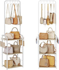 Hayexiha Tall Purse Organizer with Wood Shelves, Heavy Duty Metal Floor-Standing Handbag Storage Rack Stand for Women, Narrow & High-Capacity Bag Hanger Organizer for Closet, Bedroom, Small Space