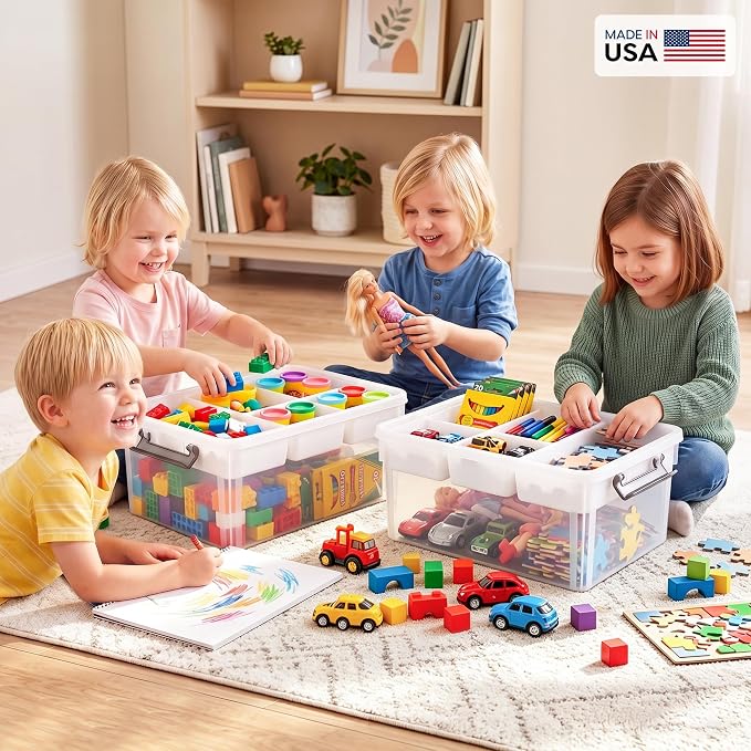 Citylife 17 QT Plastic Storage Box with Removable Tray Craft Organizers and Storage Clear Storage Container for Organizing Bead, Tool, Sewing, Playdoh, Coloring Books, Markers