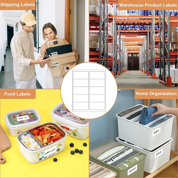 1000 2" x 4" Laser/Ink Jet Shipping Labels, 100 Sheets (10 Labels per Sheet), Compatible with Template 5163, 8163, 5137, 5263, 5523, 5963, 6427, 6528, 8463, 18163
