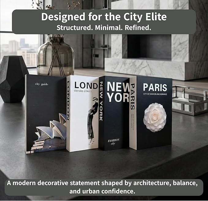 PROBENEX Urban Large | 4 PCS Faux Decorative Books for Home Decor | Not Real Books (Cardboard Boxes) | Coffee Table, Shelf Styling & Modern Aesthetic Accent Pieces for Living Room (L_Urban_Large)