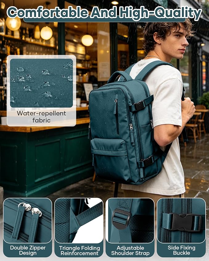 WONHOX Large Travel Backpack Women, Carry On Backpack,Hiking Backpack Waterproof Outdoor Sports Rucksack Casual Daypack Work Daypack Shoes Compartment, Dark Blue