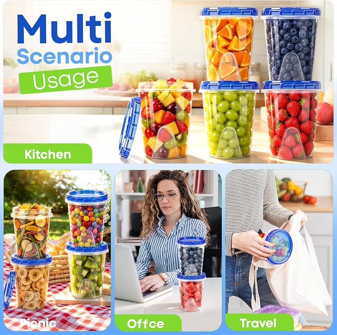 Freezer Storage Containers, 6 Pack-32 Oz Food Storage Containers with Twist Top Lids,BPA Free, Reusable, Meal Prep,Microwave and Dishwasher Safe