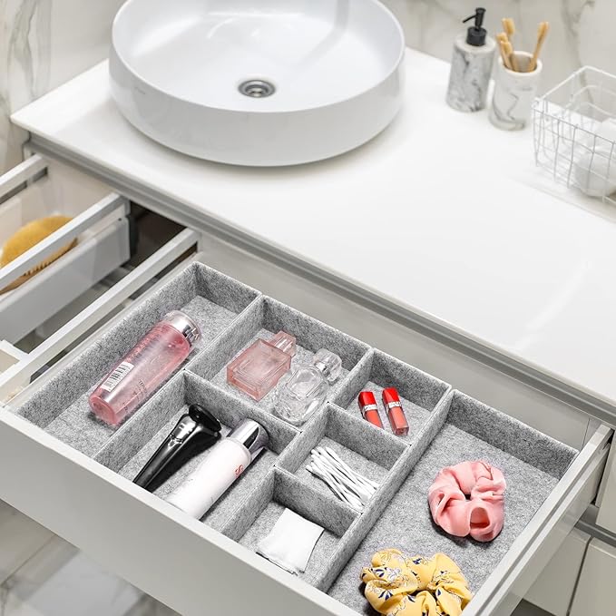 Welaxy Deluxe drawer organizers multi-purpose storage box junk bins for office home bathroom nightstand holder quiet luxury gifts idea 7-piece Style B (Gray)