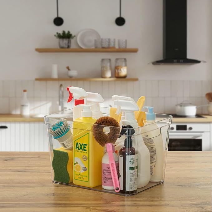 Basicwise Clear Storage Container with Lid For Kitchen Pantry Cabinet & Fridge Storage For Organizing Snacks Produce Supplies Or Essentials Durable Bin For Home Dorm Apartment Or Office Use, Large