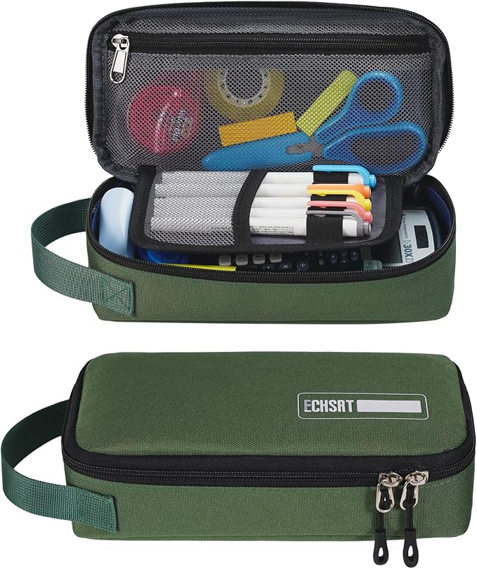 ECHSRT Large Pencil Case, Aesthetic Pen Pouch with Big Capacity, Minimalist Portable Stationery Bag with Handle for Office Organizer Aesthetic Pencil Cases