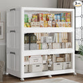 720QT Extra Large Stackable Storage Bins with Lid & Wheels & Doors, 180Gal Foldable Collapsible Closet Organizers, Plastic Cabinet Box Container Drawer for Home Kitchen Bedroom, 3Pack White