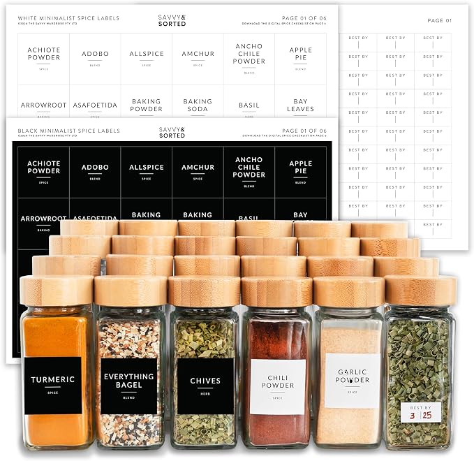 Square Spice Jar Labels Stickers, 374 Preprinted Waterproof Spice Labels for Glass Jars Bottles, Herbs Seasonings Label Only, Kitchen Pantry Organization