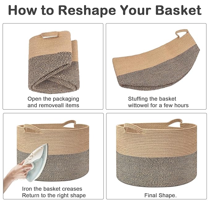 90L Extra Large Blanket Basket,Woven Rope Laundry Basket Hamper with Handles, Decorative Nursery Basket Storage Bin for Toys, Clothes Organizer, Living Room, Bedroom, Bathroom, Dark Blue