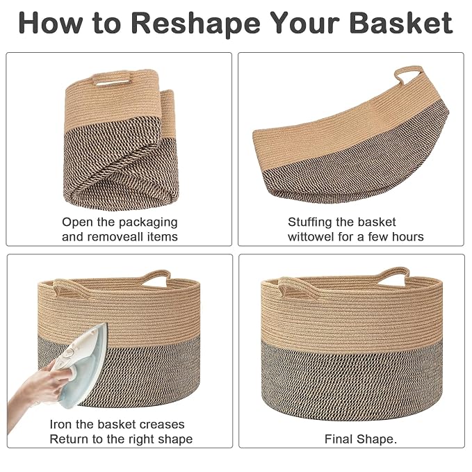 90L Extra Large Blanket Basket,Woven Rope Laundry Basket Hamper with Handles, Decorative Nursery Basket Storage Bin for Toys, Clothes Organizer, Living Room, Bedroom, Bathroom, Pink
