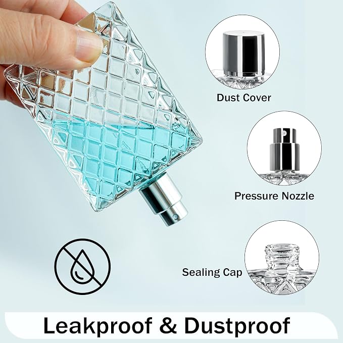 YU FENG 2 Pack Perfume Spray Bottles, 100ml/3.4oz Refillable Glass Atomizer | Diamond Pattern Clear Glass Bottle, Fine Mist Spray, Empty Cologne Container, Essential Oil & Travel Perfume Atomizer