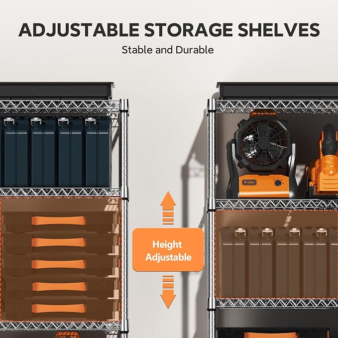 M MZG 4 Tiers Storage Shelves Load 1400LBS, Metal Shelving Wire Metal Shelving Unit Shelves for Storage Adjustable Garage Shelving for Pantry Kitchen Garage Chrome 17.7" D x 47.3" W x 62.7" H