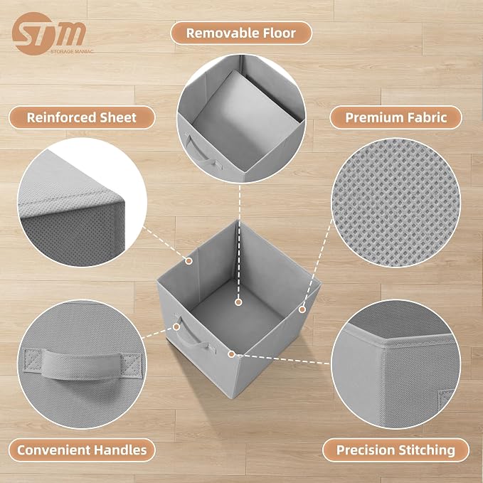 STORAGE MANIAC Storage Cubes, 11 Inch Collapsible Storage Bins with Handles, 4 Pack Fabric Foldable Bins for Organization, Durable Storage Bins for Closet, Shelves, Offices, 4-Pack Grey