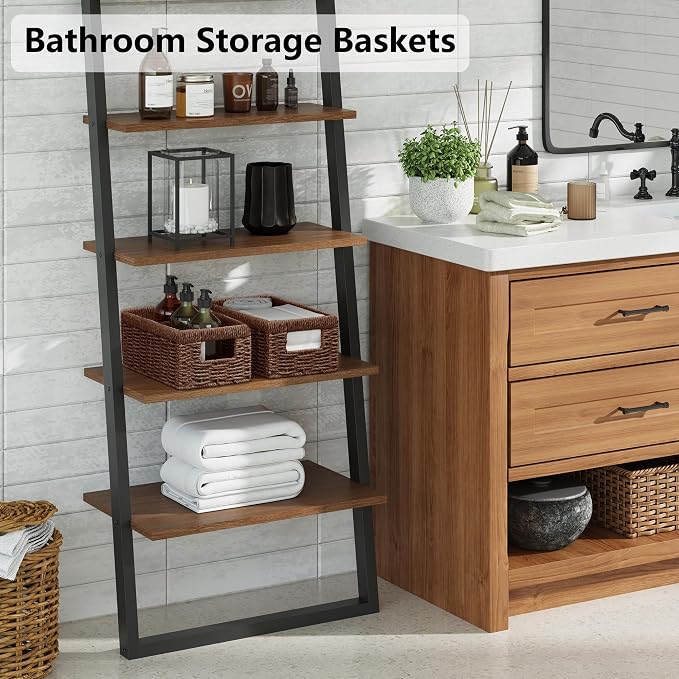 Vagusicc Wicker Storage Basket, Set of 2 Hand Woven Wicker Baskets for Organizing with Handles, Decorative Small Storage Bins for Countertop Toilet Paper Basket for Toilet Tank Top, Shelves, Brown